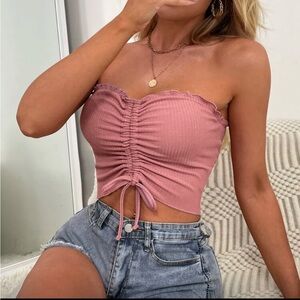 SHEIN Pink Ruched Strapless Crop Top